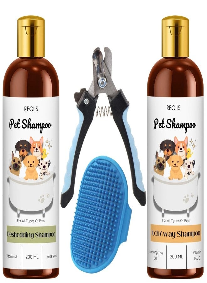 مجموعة ريجيس للعناية بالحيوانات الأليفة، مجموعة شامبو للكلاب مع تركيبة لإزالة الشعر الزائد والحكة، 200 مل لكل عبوة، تتضمن مقص أظافر وفرشاة للعناية (عبوة من 4 قطع) - Image 1